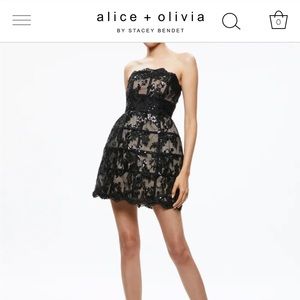 NWT - ALICE AND OLIVIA GERDA STRAPLESS SEQUIN LACE MINI GOWN.
